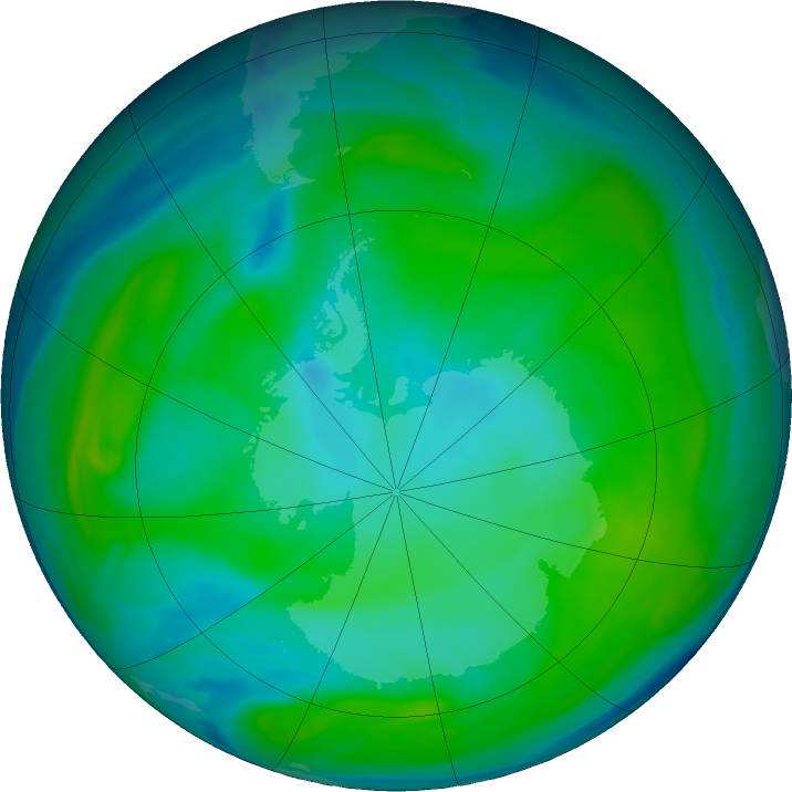 Antarctic ozone map for 24 January 2020